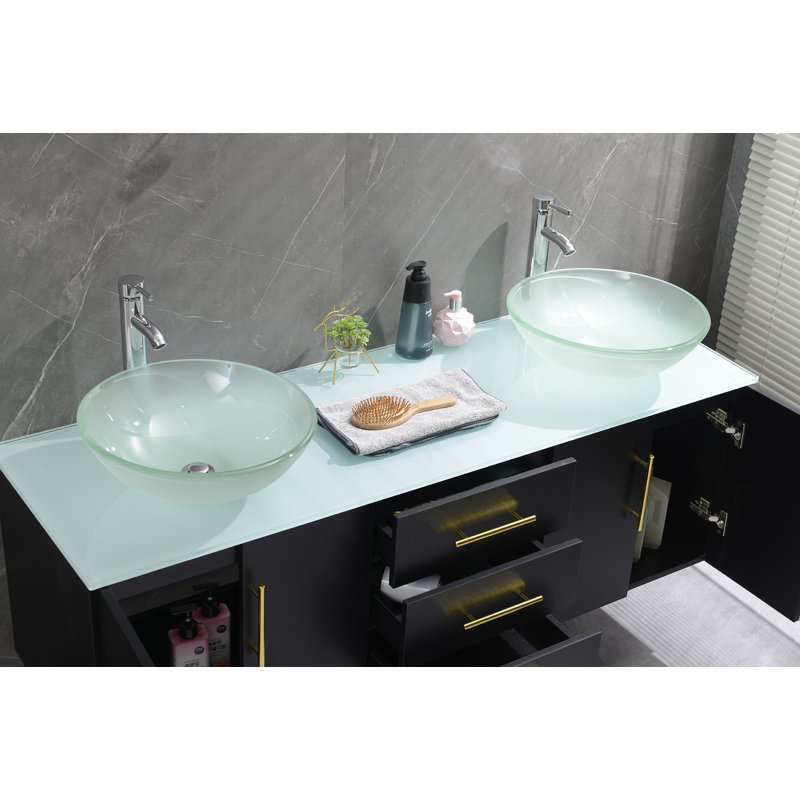Orren Ellis Ehtesham 60'' Wall Mounted Double Bathroom Vanity with